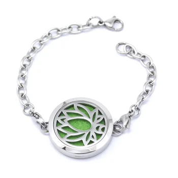 

2017 New DIY Fashion Jewelry Glaze Lotus Flower Magnet Stainless Steel Essential Oil Diffusing Perfume Locket Bracelet