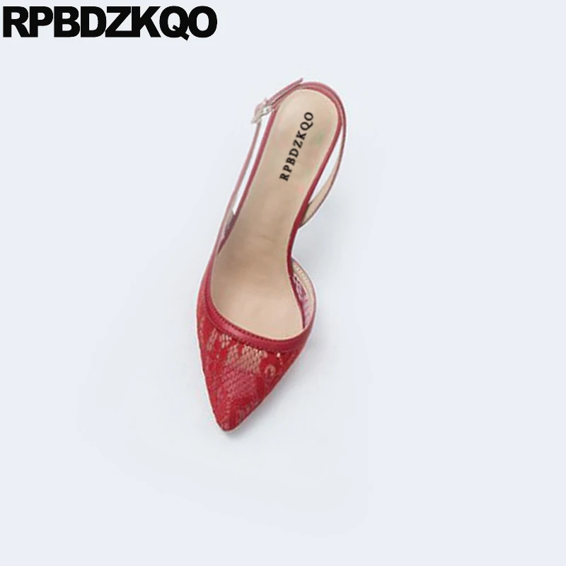 Пикантные женские сандалии для стриптиза; коллекция года; летние туфли-лодочки на низком каблуке с острым закрытым носком и кружевом; цвет красный, 11; туфли-лодочки на высоком каблуке-шпильке с ремешком; большие размеры