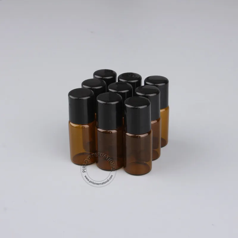 

20pcs/lot 3ml Amber Roll On Roller Bottle for Essential Oils Refillable Perfume Bottle Deodorant Containers with Black lid