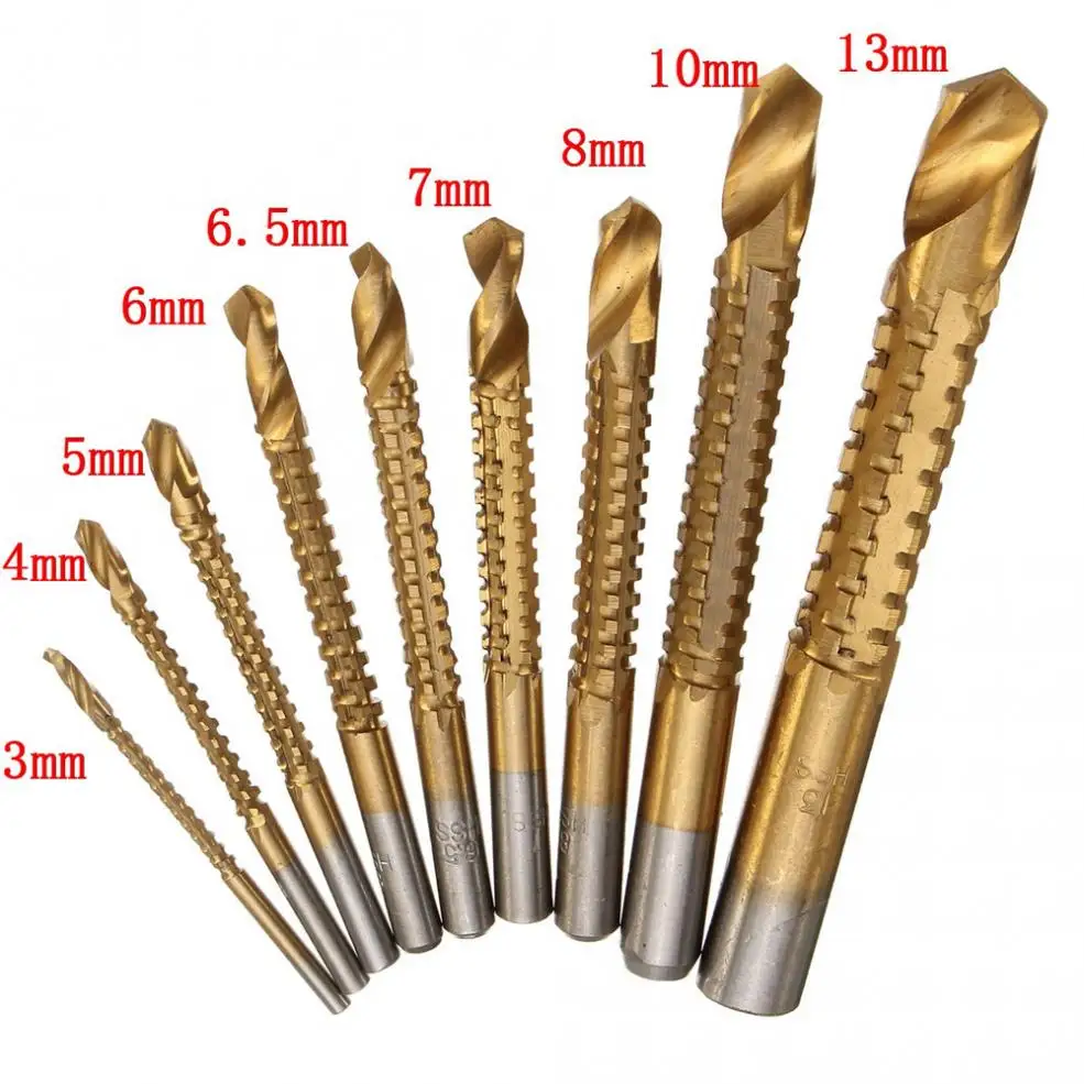 9 Pcs Titanium HSS Drill & Saw Bit Set Cutting Carpenter Wood Metal 3-13mm Power Tool Accessories