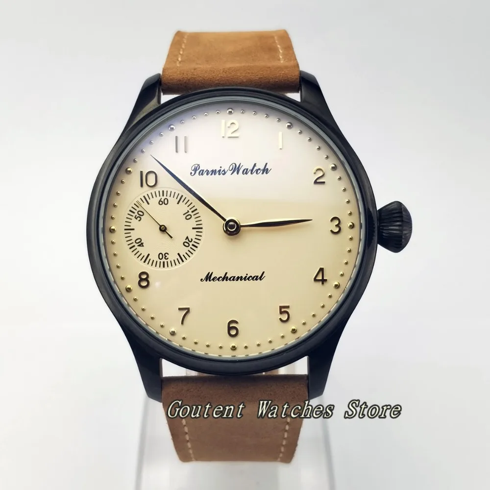 

44mm Parnis PVD Stainless Steel Case 6497 Seagull st36 Hand Winding Mechanical Men's Watch