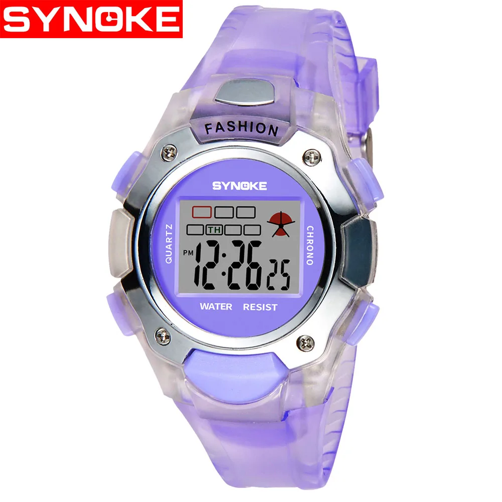 SYNOKE Мультяшные часы Детские Девочки Relogios силиконовый ремешок Детские светодиодные цифровые наручные часы для девочек детские цифровые часы - Цвет: Purple