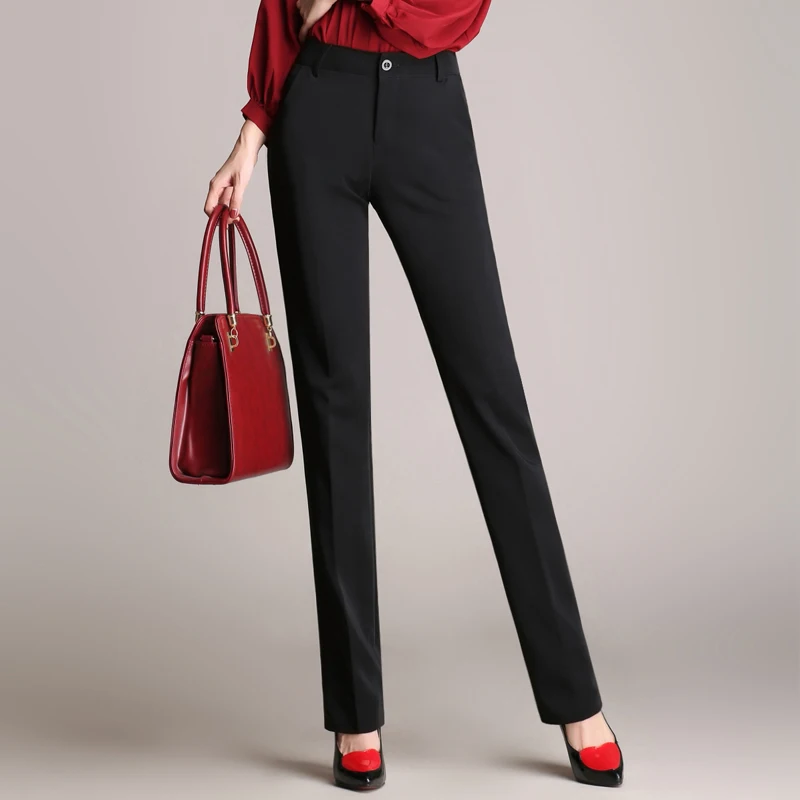 Лето Осень женский классический костюм брюки офисные OL брюки женские размера плюс S-4XL свободные прямые брюки Дикие Формальные Деловые брюки - Цвет: Черный