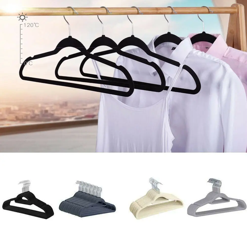 

Velvet Coat Flocked Hangers Racks Non-Slip Garment Hanger 360° Swivel Hook Clothes New