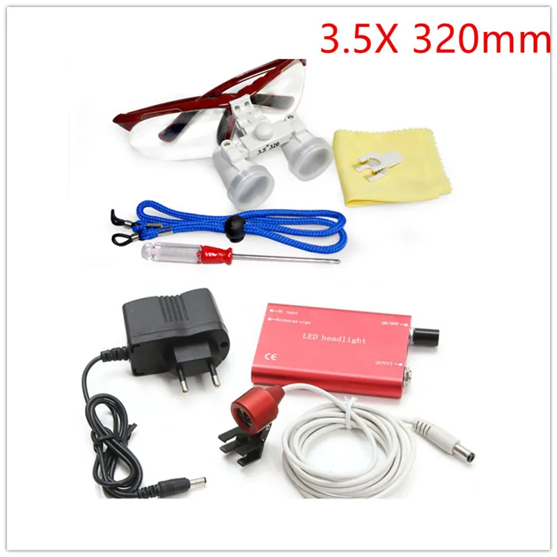 

Color Red New 3.5X 320mm ER-8Y Dentist Dental Surgical Binocular Loupes Optical with Portable LED Head Light Lamp