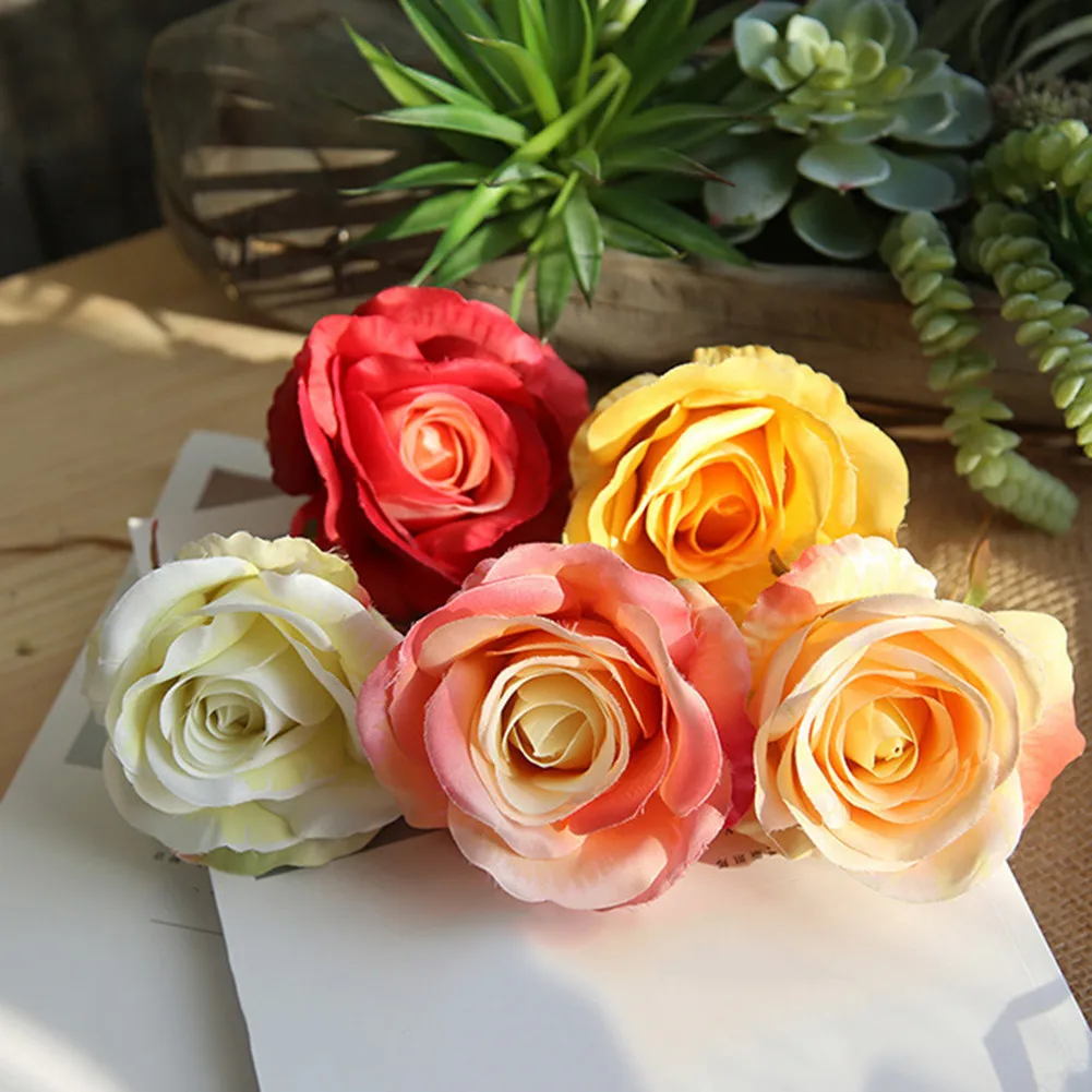 5 цветов Искусственные цветы розы головы Свадебный букет невесты DIY для дома сад Праздничная вечеринка Декор Поддельные Цветы Lover