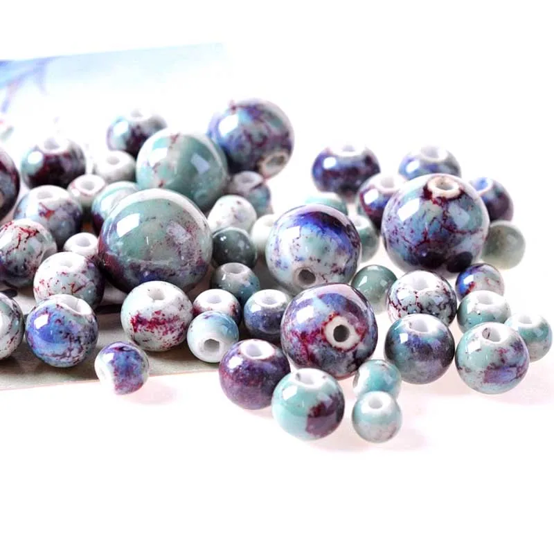 

20Pcs/Lot Classic Porcelain Beads 6/8/10/12/14/16/18MM Round Chinese Porcelain Loose beads for Jewelry DIY bracelets making