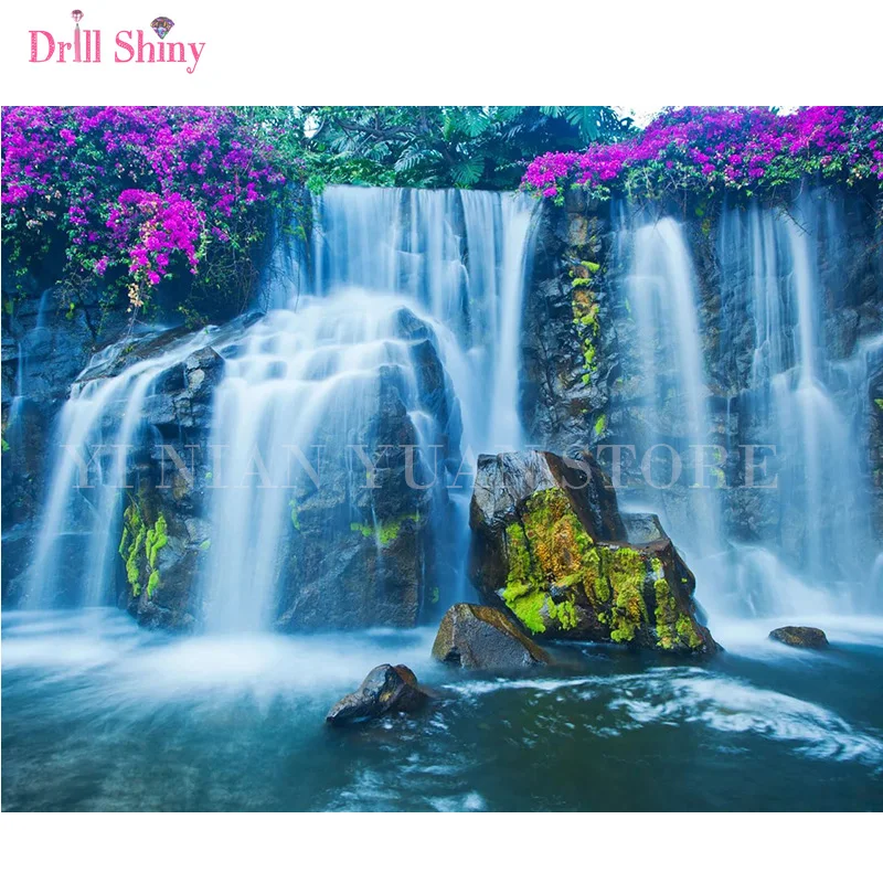 5D DIY Diamond Embroidery Cross Stitch Kit Waterfall Picture Mosaic Decor Crafts Rhinestone Full Round wall painting | Дом и сад