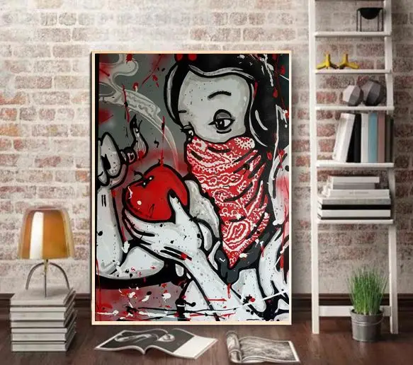 

Free shipping hand drawing graffiti pop art brand painting on canvas alec art good for bedroom decoration