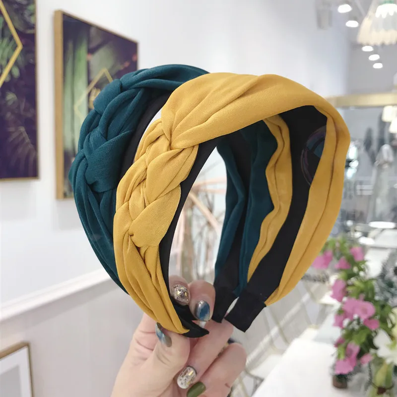 

2019 New Hairband For Women Cloth handmade twist whip headband Lady Headband Solid Color Retro Headwear Female Hair Accessories