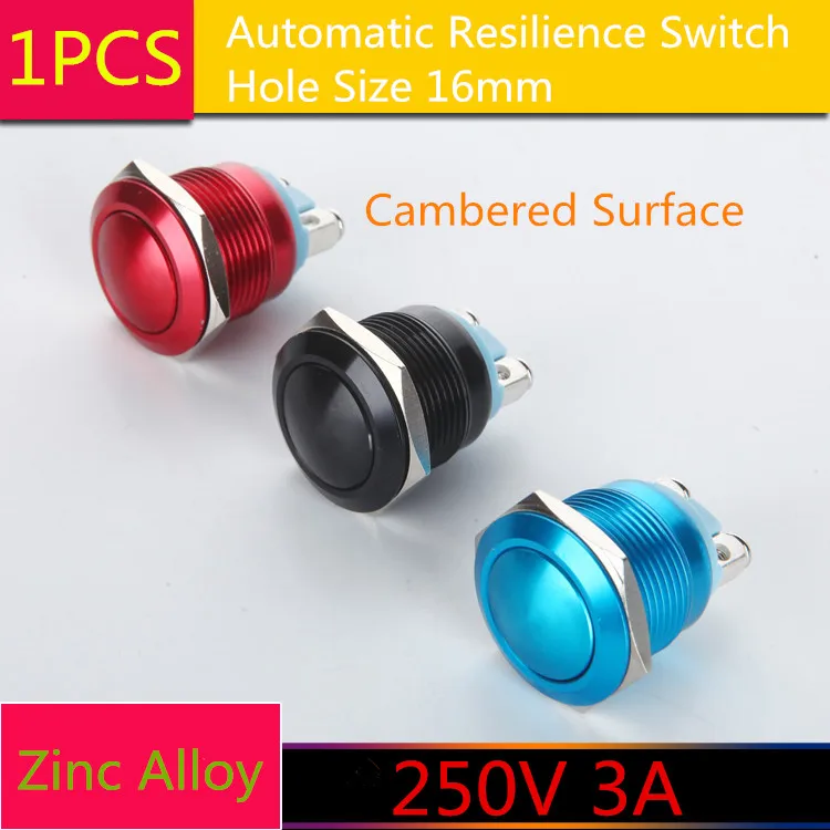 

1pc YT1864b 16mm Automatic Resilience Switch Automatic Resetting 5 Colors Cambered Surface Switch 250V/3A