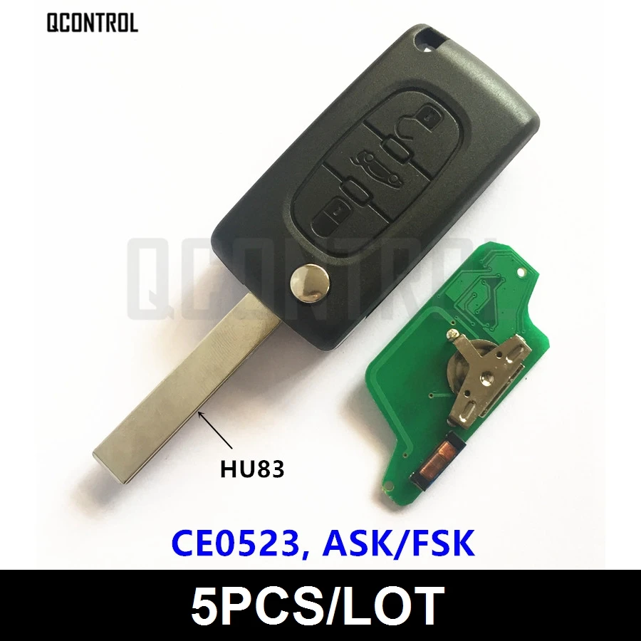 

QCONTROL Remote Car Key 3 Buttons for PEUGEOT 807 407 308 307 207 CC SW Expert Partner (CE0523 ASK/FSK, HU83 Blade)