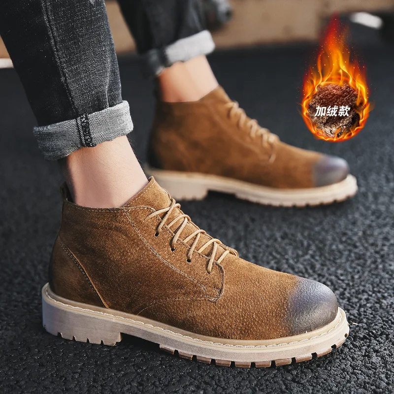 

New winter cotton boots jigs leather boots Martin boots warm shoes casual shoes men's shoes.