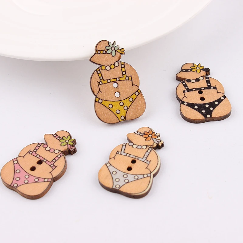 

2 Holes Mixed Wooden Button Fashion Bikini Pattern Scrapbook Craft Buttons Mix 50pcs Garment Botoes Accessories30*19mm