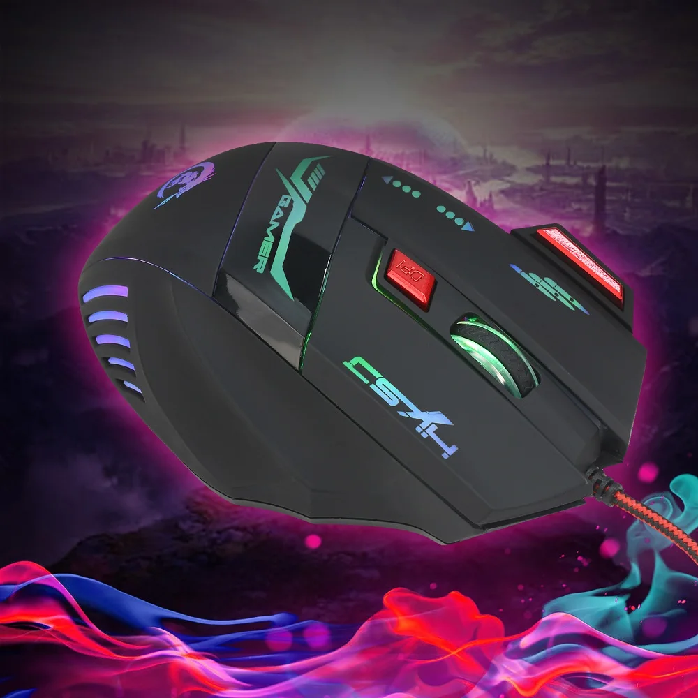 HXSJ H100 3200DPI Wired Optical Game Mouse with LED Light