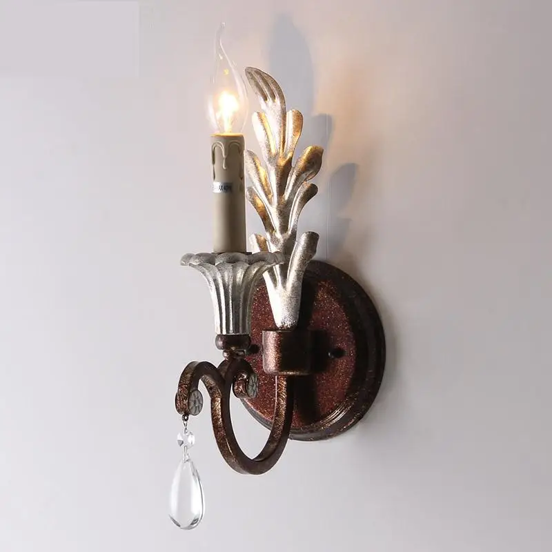 Vintage European Iron Candle Lamps Single Head Lamp Balcony Bedroom Bedside Lamp Light Corridors Wall Lights led