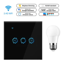 Сенсорный выключатель, умный светильник, настенный выключатель, WiFi переключатель, стандарт США/ЕС, работает для Alexa Amazon Google Home Mini Homekit