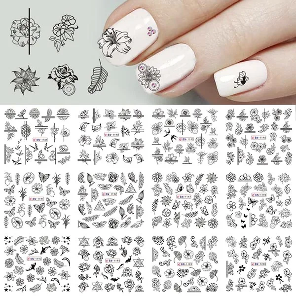 12 Тип наклейки для ногтей слайдер цветочный дизайн лист переводная наклейка на лак для ногтей украшения фольги советы CHBN1213-1224-1 - Цвет: BN1189-1200