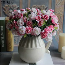 YO CHO 15 голов 1 букет искусственных пионов шелковые розы Флорес искусственные гортензии для свадьбы свадебные вечерние Декор для дома