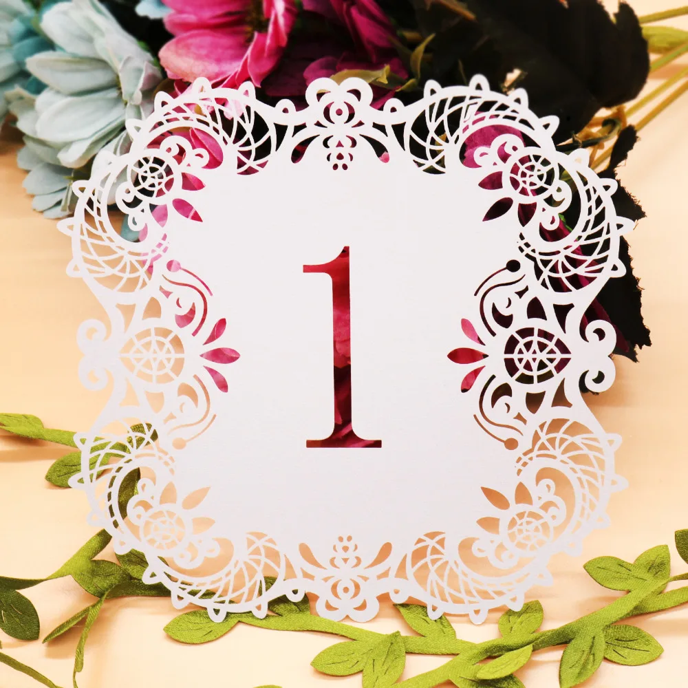 

10Pcs/set Paper Cards Wedding Table Number 1-10 Hollow Laser Cut Card Numbers Vintage DIY Party Decoration Event Supplies