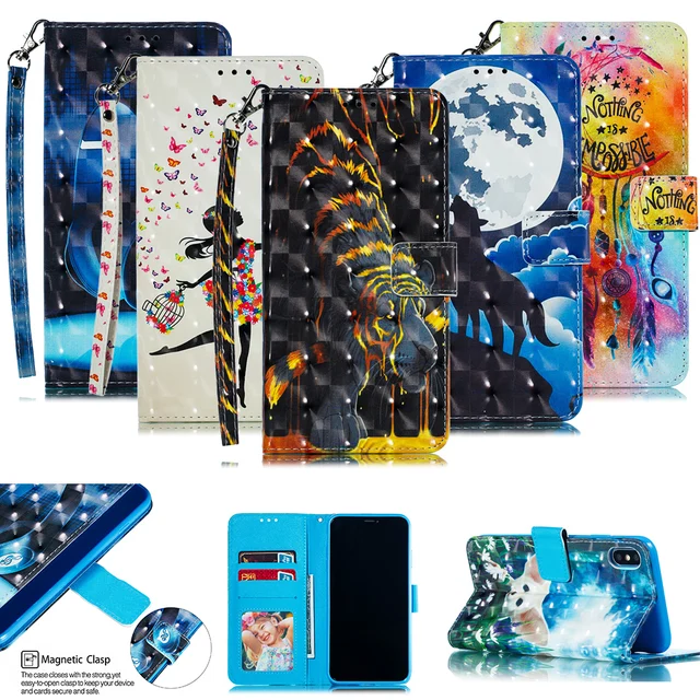 Best Price 3D Print Animals PU Leather Bag Cover Wallet Stand Feature leather Flip Phone Case For Huawei P20 Pro P20Lite P30Pro P30Lite