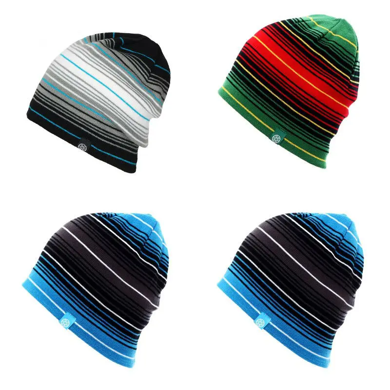 Unisex Men Women Skiing Hats Warm Winter Knitting Skating Skull Cap Hat Beanies Turtleneck Caps Striped Ski Cap Snowboard