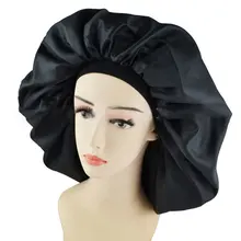 Супер большой размер женский салонный берет атласный ночной головной убор для сна шляпа Крышка головы дамская шляпа без полей для кудрявых весенних волос сплошной черный цвет