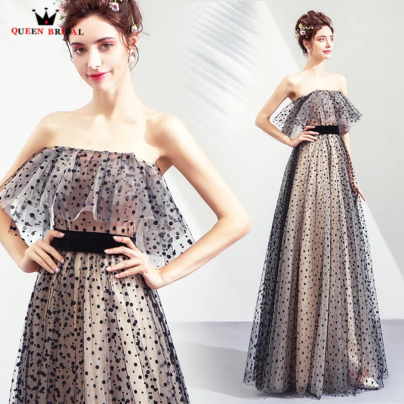 

2019 New Fashion Evening Dresses A-line Strapless Tulle Lace Elegant Long Formal Dress Vestido De Festa JK37