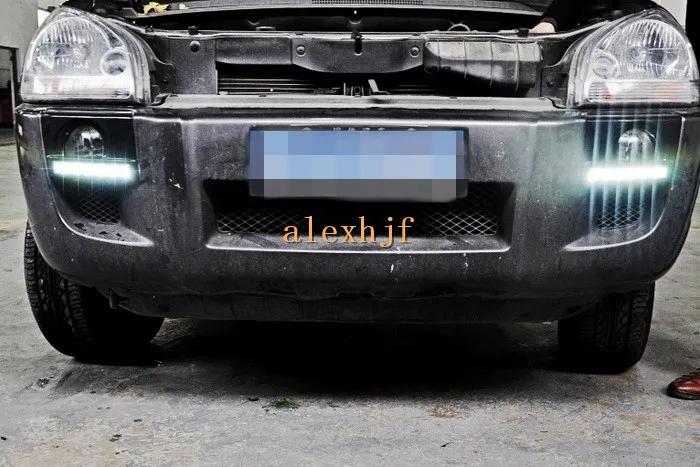 

July King LED Daytime Running Lights DRL with Fog Lamp Cover Case for Hyundai Tucson 2005~10, LED Front Bumper Fog Lamp