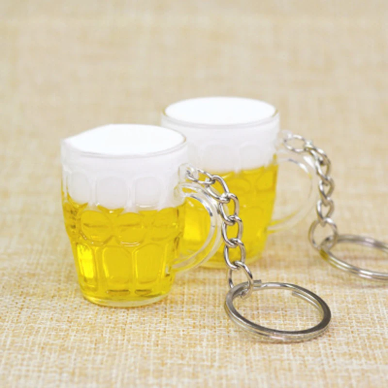 Qevila Hot Women Men Resin Beer Cups Simulation Food Handicraft Key Chain For Car Bag Key Rings Pendant Jewelr (1)