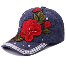 Аксессуары для одежды, бейсбольная кепка со стразами, женская красная бейсболка с цветочной вышивкой, кепка s для девушек, жемчужная Кепка в стиле хип-хоп, Кепка с козырьком