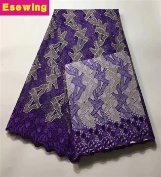 

Esewing 5Yards/lot 2018 High Quality Nigerian French Lace African Net Lace Fabric For Men/Women Dress Purple Africa Lace Fabric
