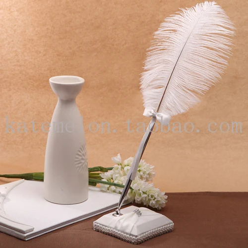 Ballpoint pen wedding birthday gift 35cm feather pen with stand ostrich wool pen holder for wedding free shipping peorchid customized feather fan bridal ostrich fan bouquet great gatsby 1920 s style bling crystal wedding hand fan bouquet