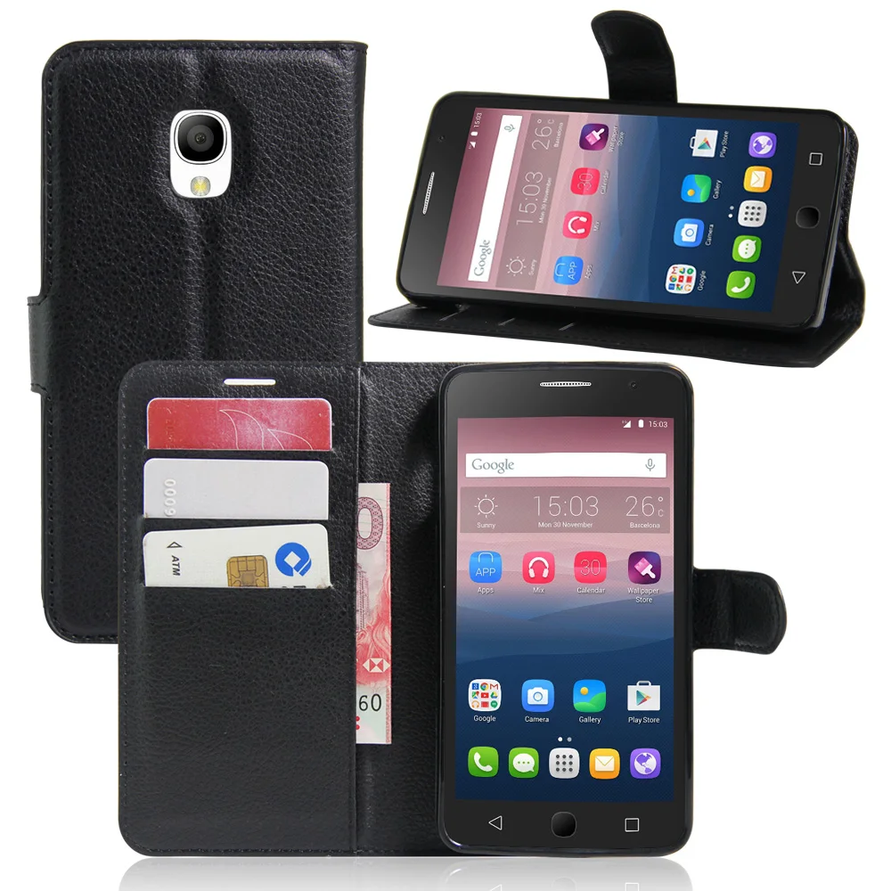 

Fashion Wallet PU Leather Case Cover Flip Protective Phone Back Shell For Alcatel Pop Star 5022D Visa Card Slot With Stand