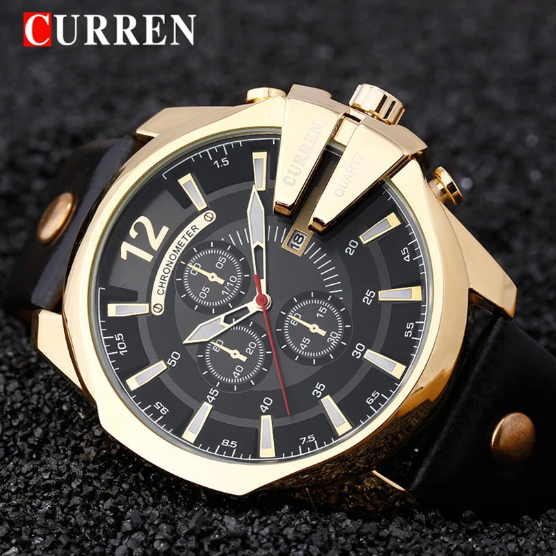 CURREN Мужские часы брендовые роскошные кожаные повседневные кварцевые часы мужские военные спортивные часы золотые часы Relogio Masculino 8176 - Цвет: black black gold