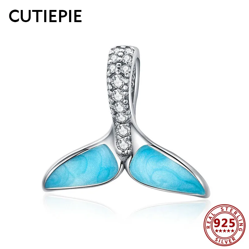 

CUTIEPIE Romantic 100% Real 925 Sterling Silver Clear CZ Charms Fish Mermaid Tail Pendant for DIY Bracelets Necklaces Jewelry