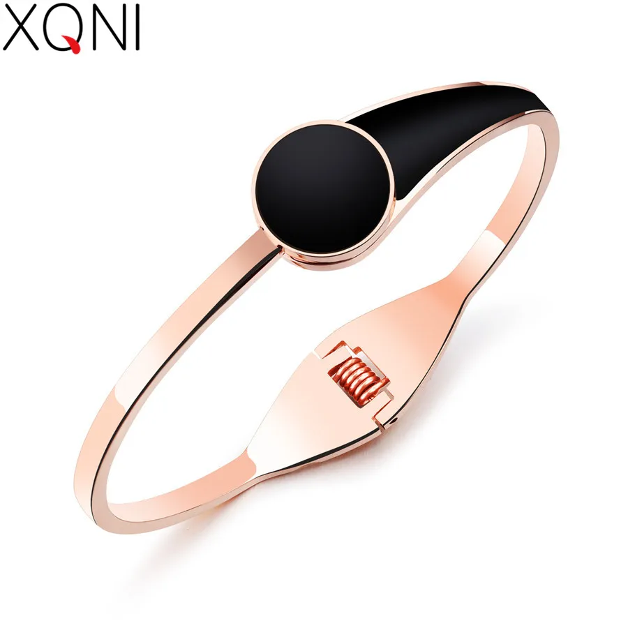 

XQNI Elegant Symmetrical Round Women's Open Bangle Inlaid Round Cubic zircon Rose Gold Color Spring Wedding Bracelet Gift