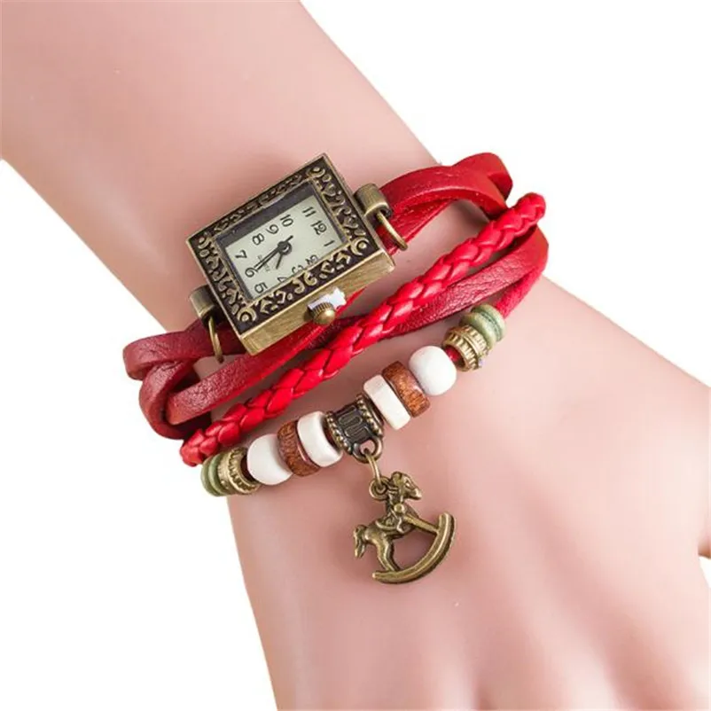 Women's watches casual watches Quartz Weave Around leather watch strap Trojans clock women and bracelet Wrist Watch Reloj M17 (7)