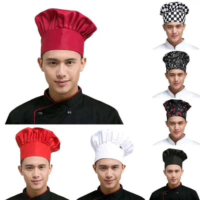 

Restaurant Chef Kitchen Workwear Hat Solid Color Striped Printed Hotel Waiter Cooking BBQ Mushroom Adjustable Elastic Cap