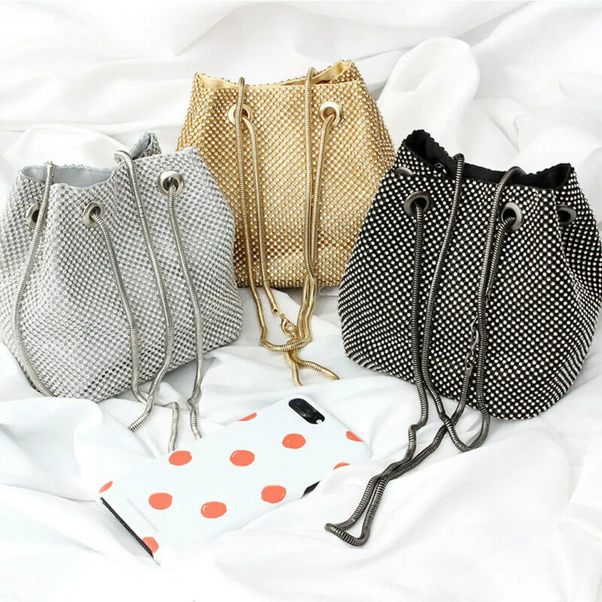 

2019 Luxury Evening Bag Women Bucket Bag Shoulder Handbags Diamond Lady Wedding Party Pouch Small Bag Totes Bolsa Feminina