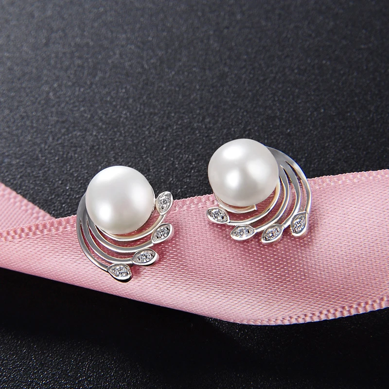 

Hongye Female Earrings Silver 925 Jewelry Female Sweet Girls Stud Earrings with Natural Pearl New Design Fine Jewelry for Women