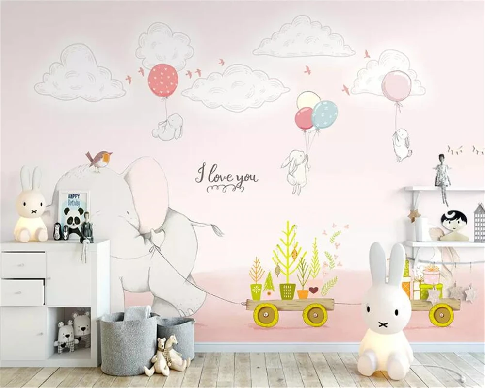 Beibehang пользовательские 3d обои ручная роспись личности мультфильм слон белый кролик детская комната ТВ фон Настенные обои