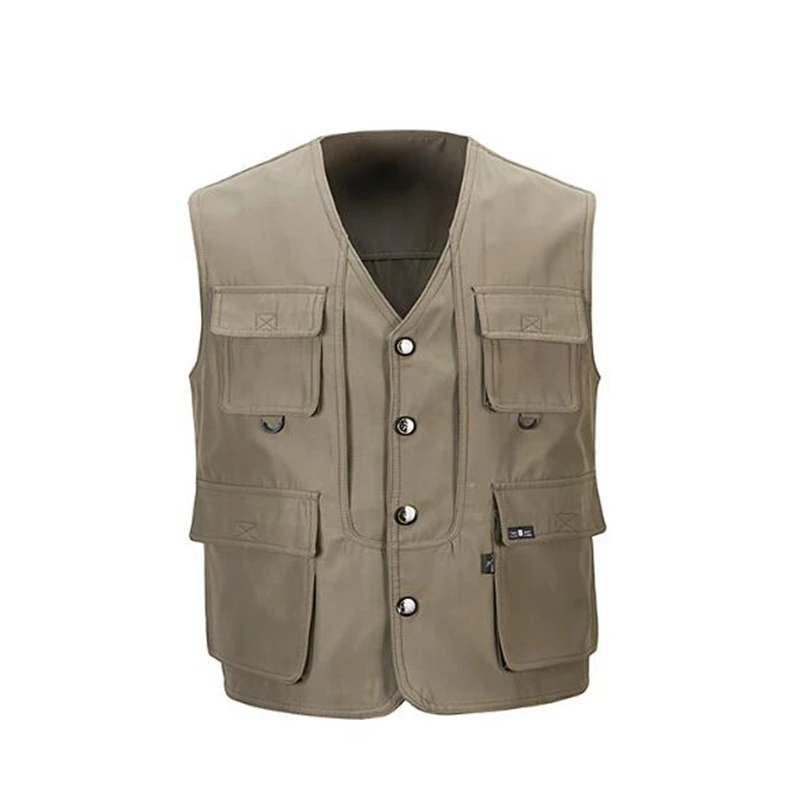 b 4 Colors Male Casual Multi Pocket Vest For Summer Men Solid Photographer Shooting Outerwear Zipper Waistcoat Sleeveless Jacket