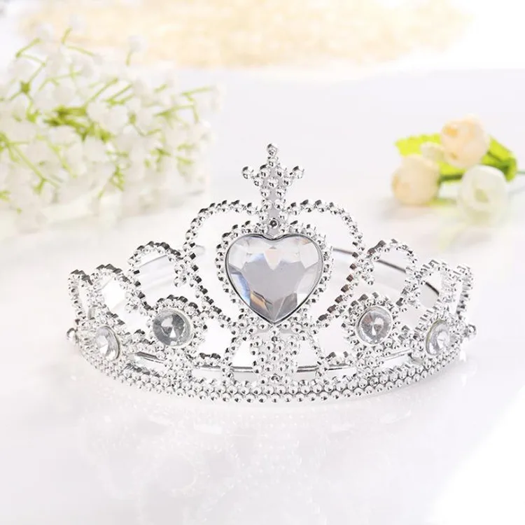 7pcs/lot 2018Fashion Accessories Girl Tiara Crown Multicolor Rhinestone Princess Crown Plastic Silver Color Headwear