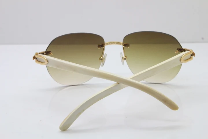 Cartier Rimless 8300729 White Buffalo Horn Sunglasses In Gold Brown Lens  (9)