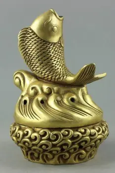 

Elaborate Collectible Decorated Old Handwork Brass Carved with Fish & Waves Incense Burner
