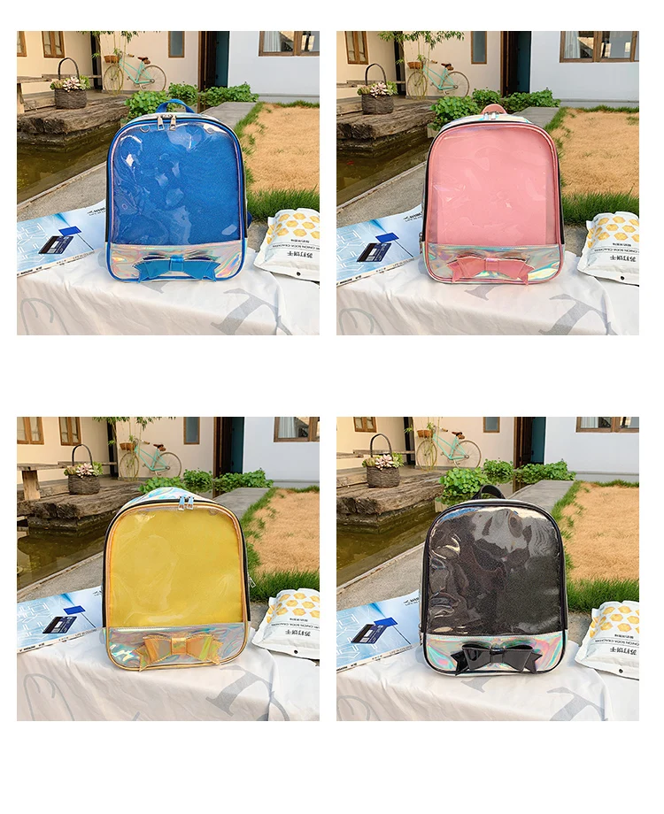 Милые женские рюкзаки с бантом из прозрачного желеобразного ПВХ-материала, женские сумки для книг Harajuku Laser Ita, школьные сумки для девочек-подростков, школьные сумки