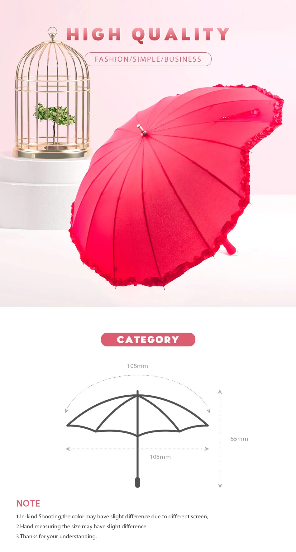 Красное сердце Зонты форма 16 ребра персик складной солнечный и дождливый зонтик для женщин Свадебная вечеринка