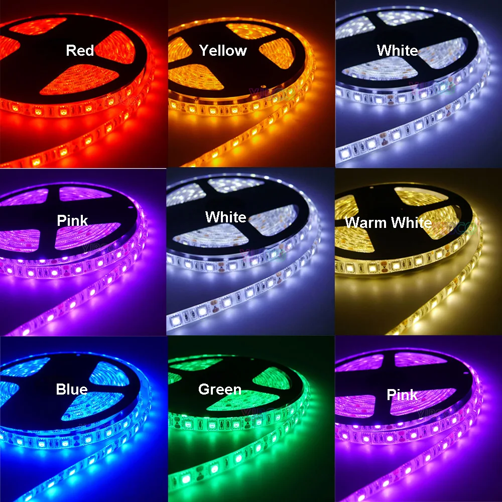 12 В 12 В 5 М 5050 2835 SMD светодиодный светильник RGB/белый/теплый белый/красный/зеленый/синий/желтый 60 светодиодов/м диод гибкая светодиодная лента IP20/IP65