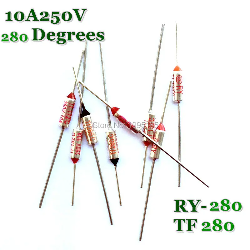 

RY 10pcs/lot New Micro thermal fuse 10A250V 280 Degrees Tf 280 C Mini temp fuse metal shell Thermal Cutoff RY-280 RY280